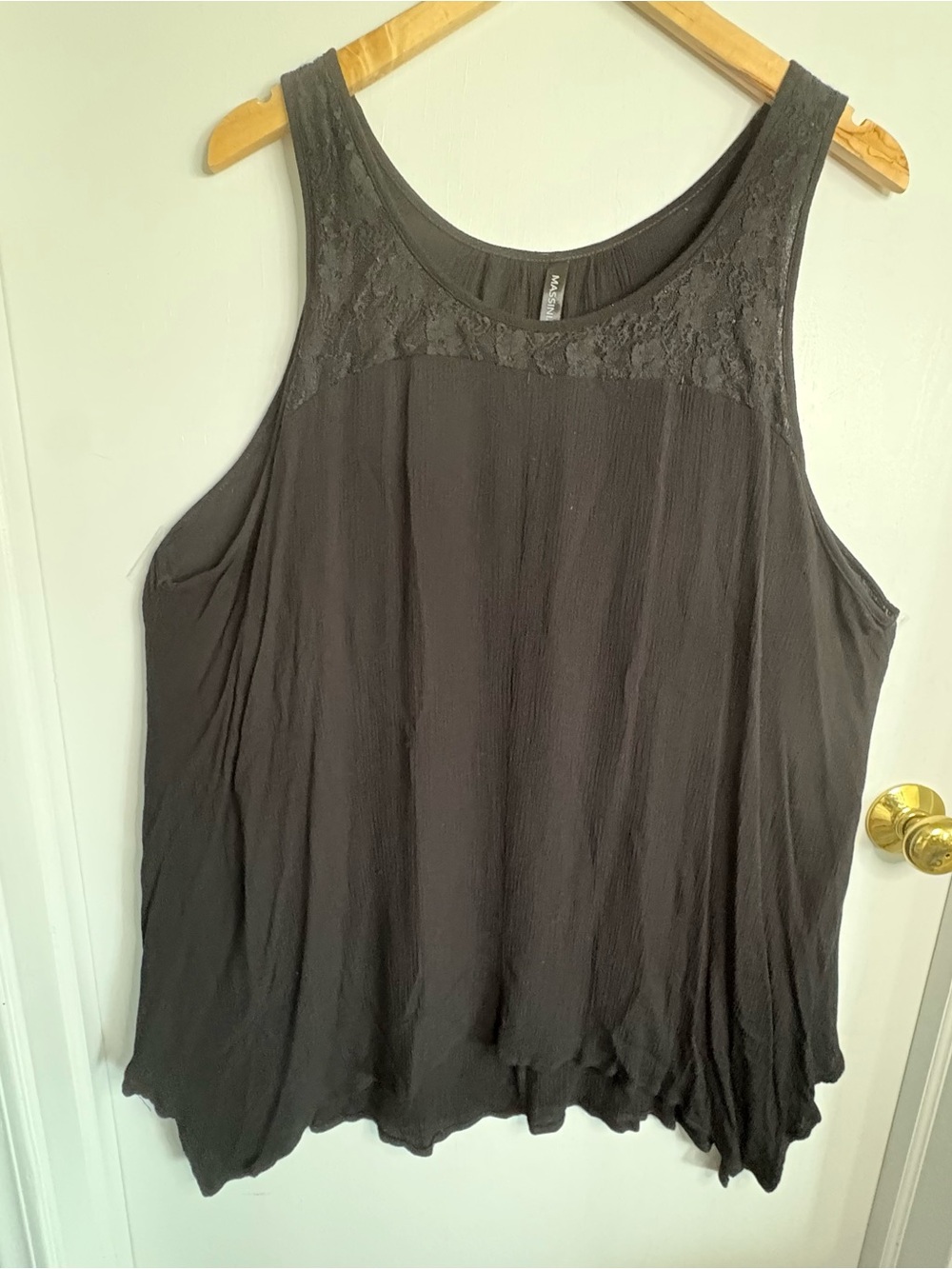 Massini 2X Crinkle Gauze Lace Yoke Shark Bite Tank Tunic Boho Witchy Goth Beachy